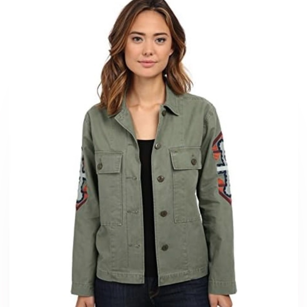 Obey Shacket/Overshirt Women Small Military Green/Cross Embr Button Up - Picture 2 of 6